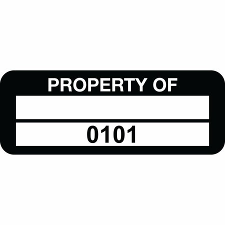 LUSTRE-CAL Property ID Label PROPERTY OF Polyester Blk 2in x 0.75in 1 Blank Pad&Serialized 0101-0200, 100PK 253744Pe2K0101
